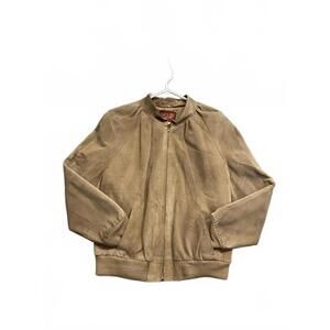 Vintage Y2K Women's Tan Suede Bomber Jacket with Zip Closure Size 16
